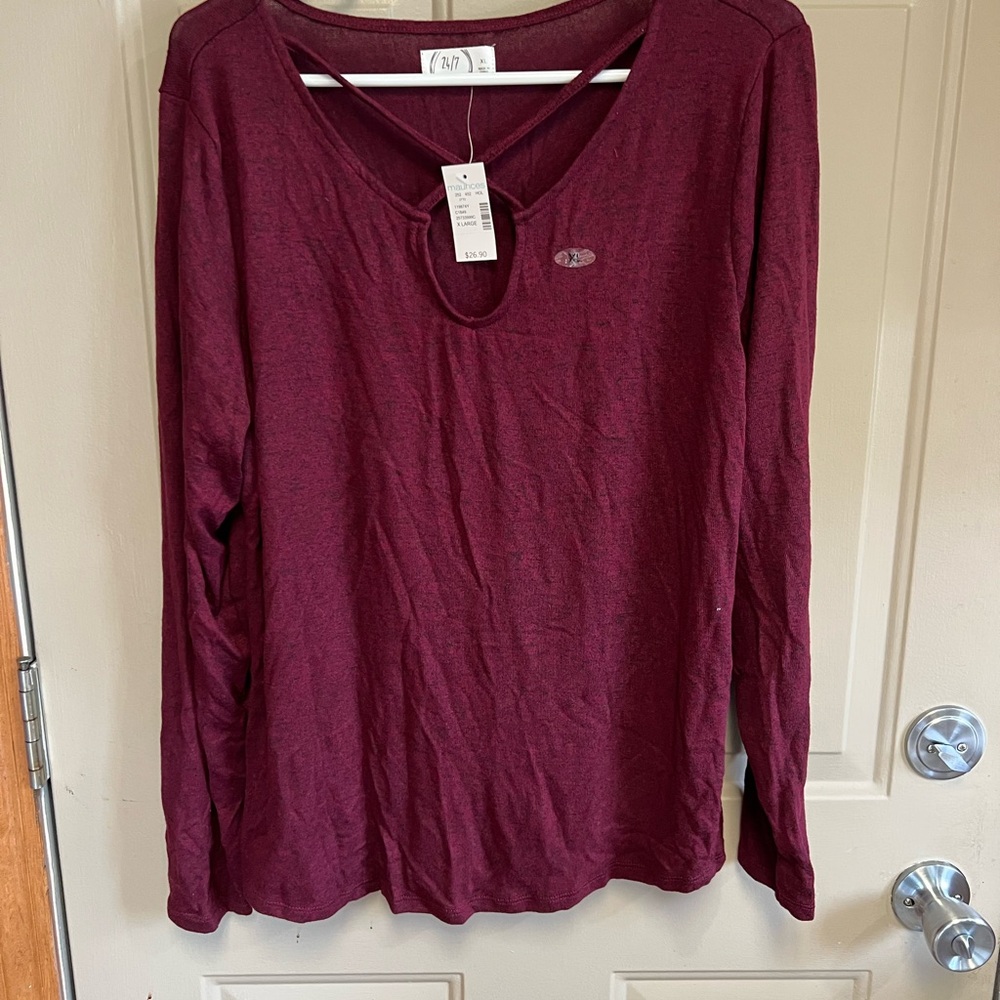 Women's Burgundy Long Sleeve Top